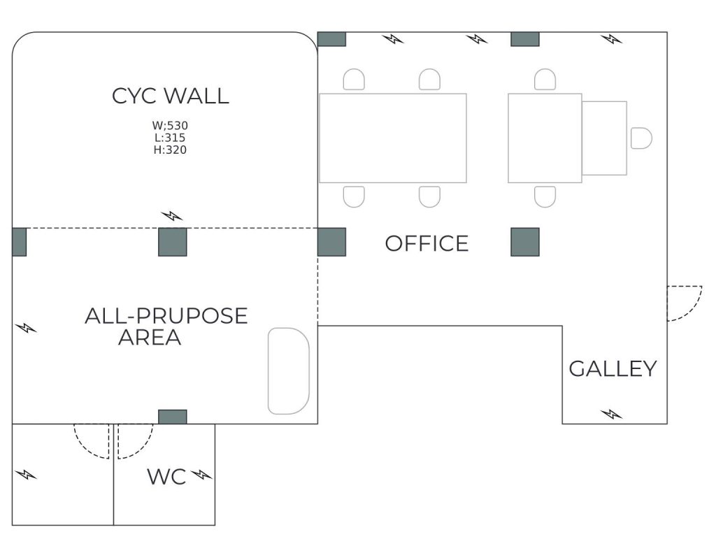 Plano cenital del estudio con ciclorama